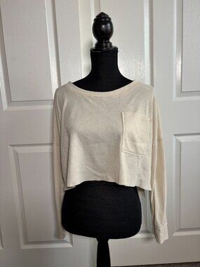 Altar’d State beige waffle knit cropped long sleeve top size S